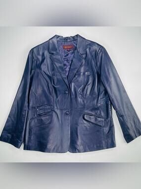 Vintage Dark Purple Leather Blazer Sz 1X Hal Rubenstein Pockets Fitted Tailored